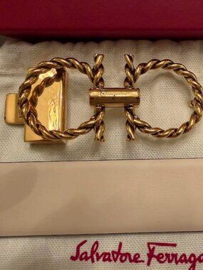 Ferragamo Goldtone Twist Beige Belt